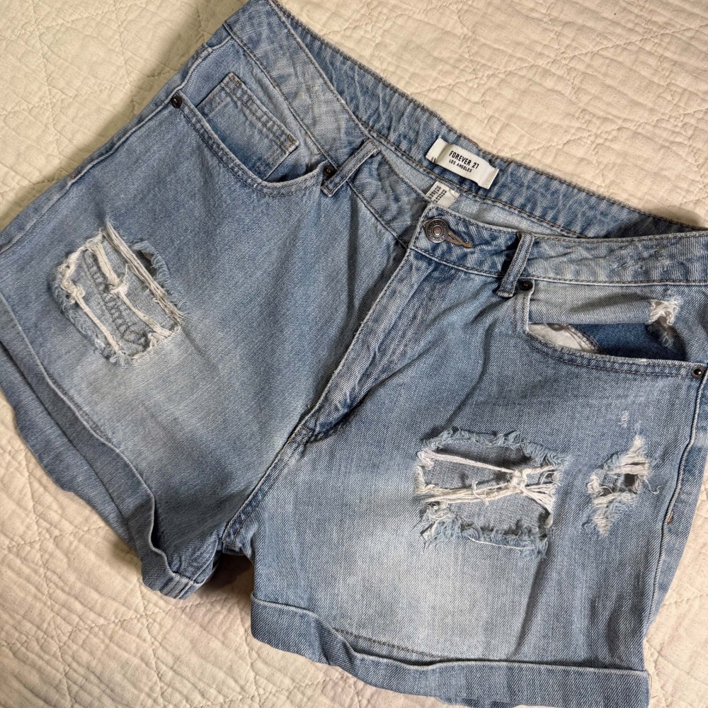 Distressed Denim Shorts‎ Light Wash Blue Cuffed Size 29 y2k vibe
